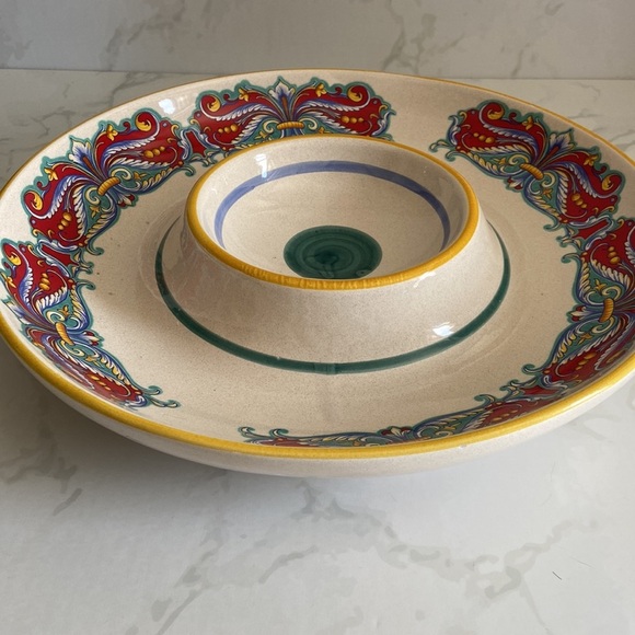 Vintage Deruta Italian Serving Bowl Ceramic Chip & Dip Set Round Home Kitchen - Picture 2 of 6